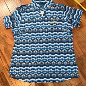 Blue Zigzag Short Sleeve Top with Mission Hills Golf Logo